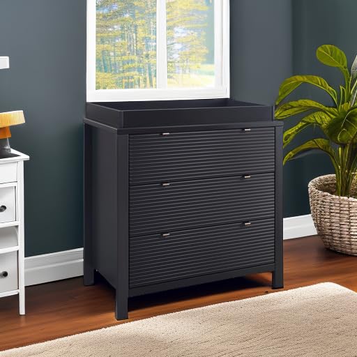 Delta Children Cassie 3-Drawer Baby Dresser with Changing Table Top & Safety Interlocking Drawers - Midnight Grey Nursery Furniture for Newborns & Toddlers