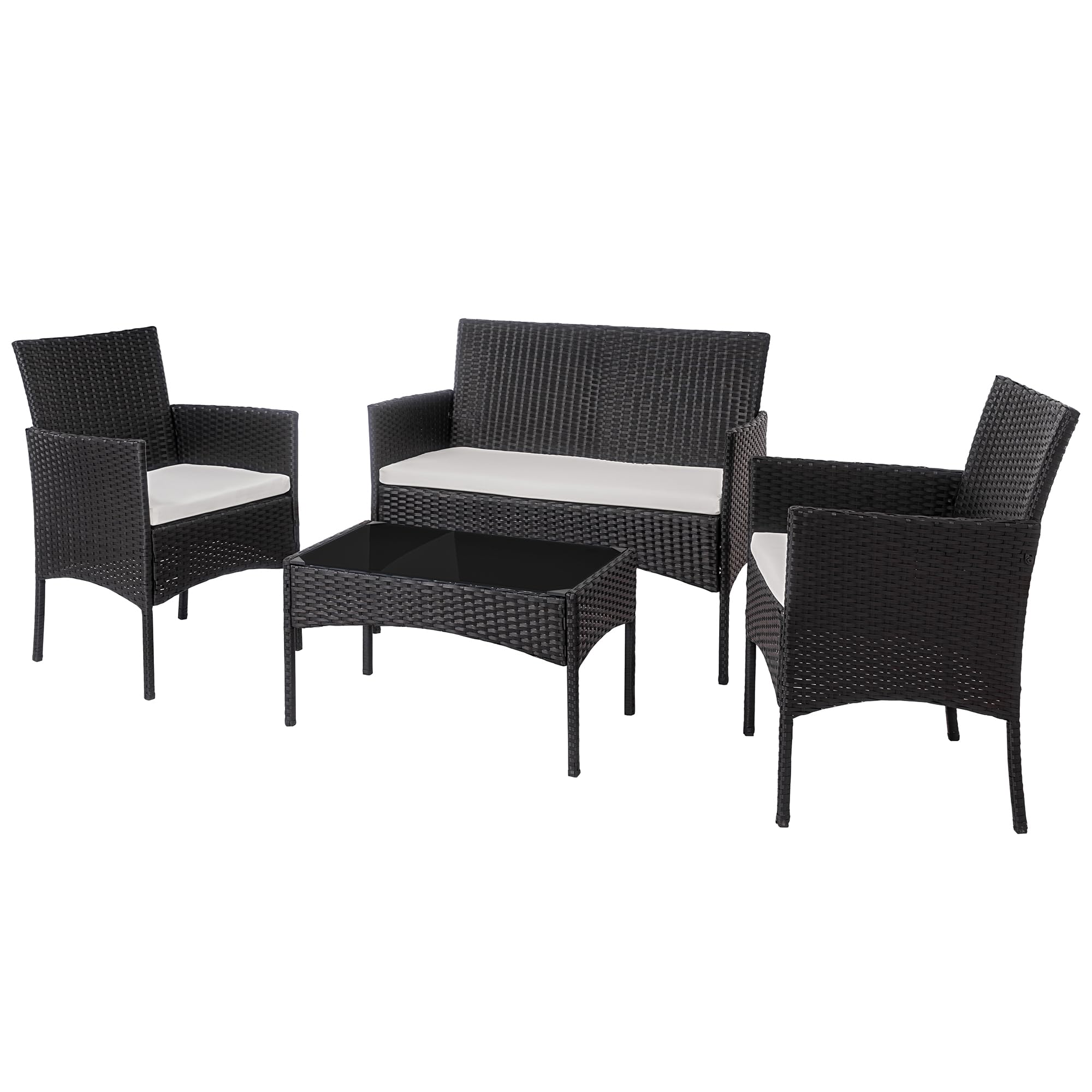 Shintenchi 4-Piece Outdoor Patio Furniture Set - Wicker Rattan Chairs with Tempered Glass Coffee Table - Perfect for Backyard, Porch, Garden, Poolside & Balcony Relaxation