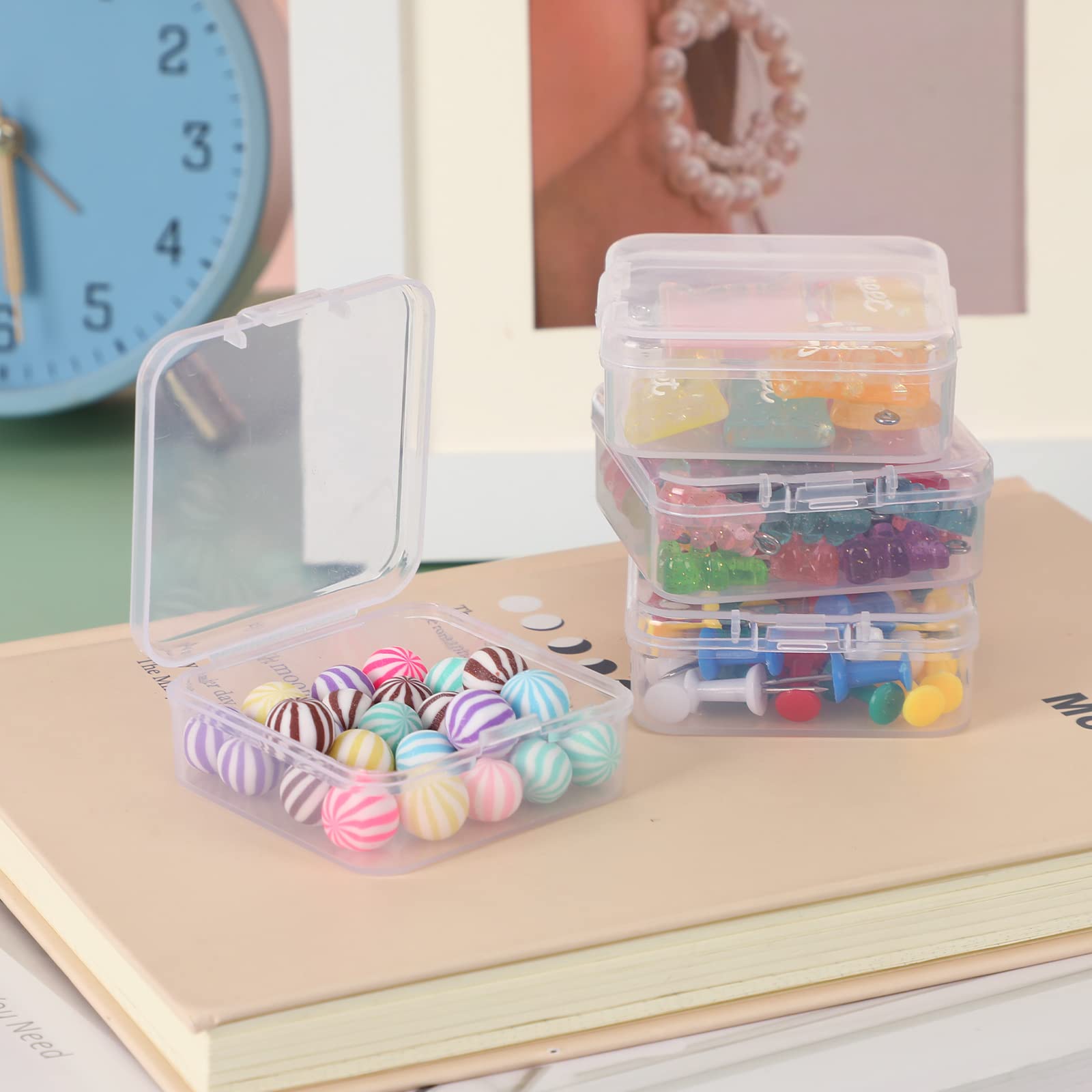24-Piece Clear Plastic Storage Containers with Lids - Small Rectangle Organizer Boxes for Beads, Crafts, Stamps, Clay & Jewelry - Perfect for DIY Projects, Sewing Pins & Home Organization