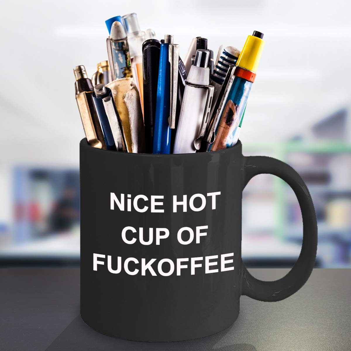 Deadpool Mug - 11 oz Black Porcelain Coffee Cup with 'Nice Hot Cup of Fuckoffee' Design - Perfect Gift for Husband, Marvel Fans & Coffee Lovers - Great for Office, Home Use & Geek Collectors