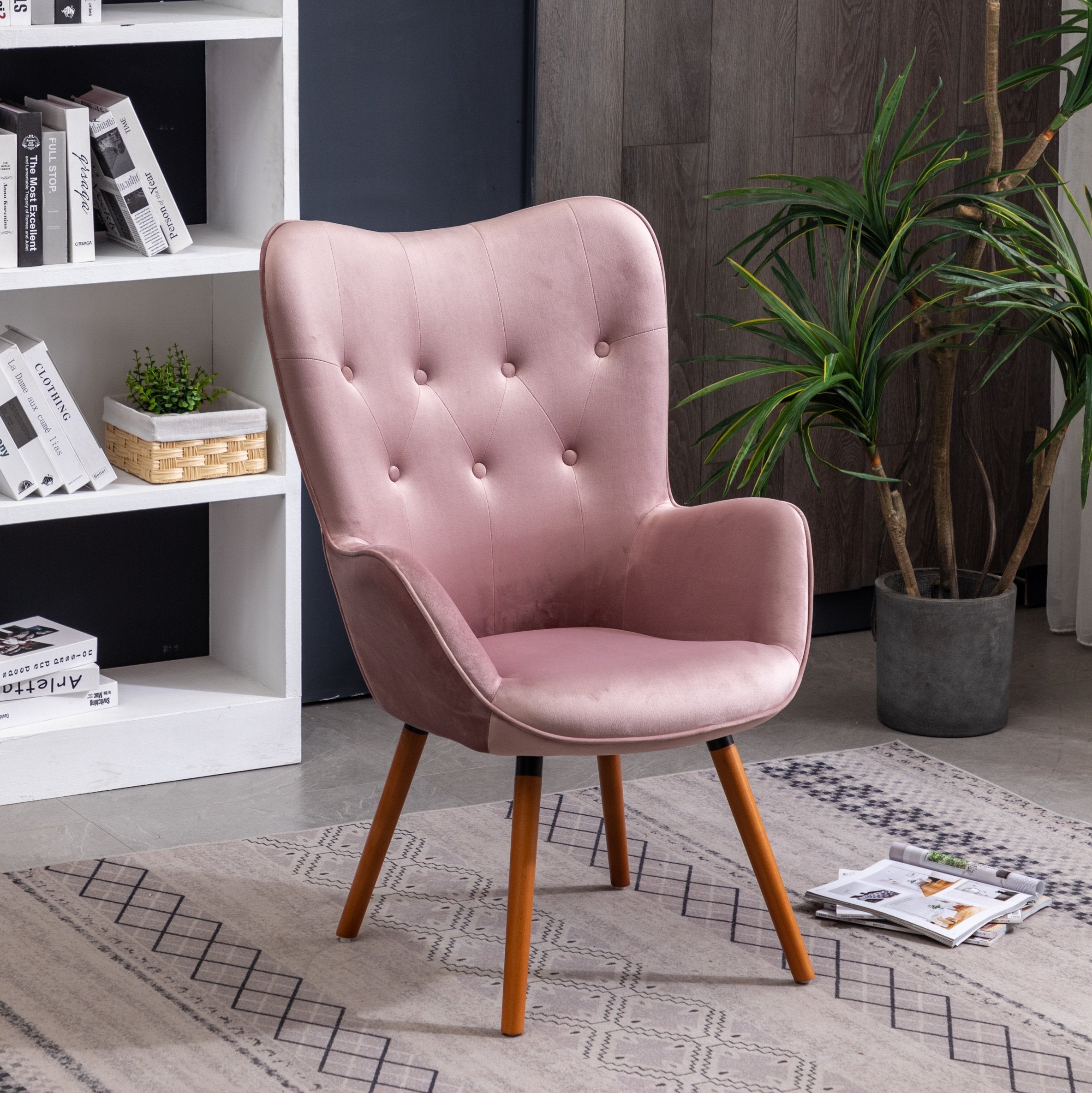 Roundhill Furniture Doarnin Contemporary Silky Velvet Tufted Button Back Accent Chair in Mauve - Elegant Living Room Seating for Home Office, Bedroom or Lounge Area