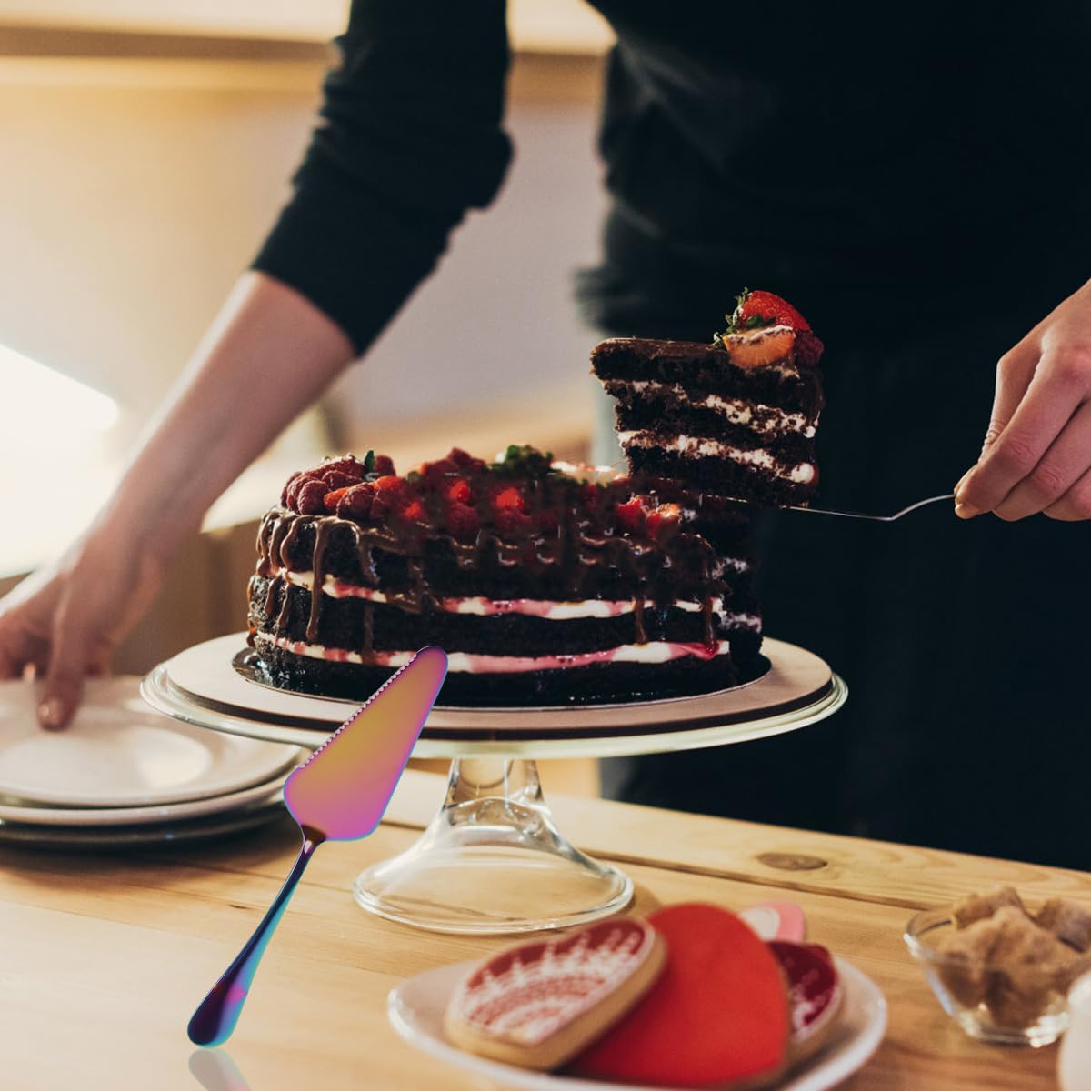 Premium Pizza Cheese Cream Spatula - Stainless Steel Cake Turner, Brownie & Pie Server with Cover - Ideal for Baking, Cooking & Travel