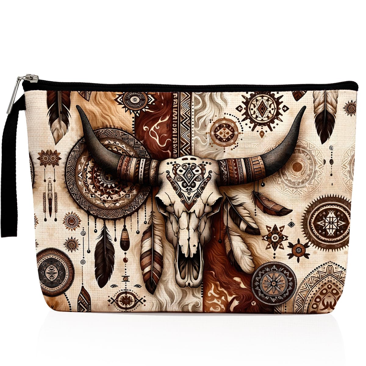 Western Cow Skull Makeup Bag - Vintage Cowgirl Cosmetic Pouch with Zipper for Women | Perfect Country Themed Gift for BFF, Birthday, Graduation | Travel Toiletry Bag & Western Decor Accessory
