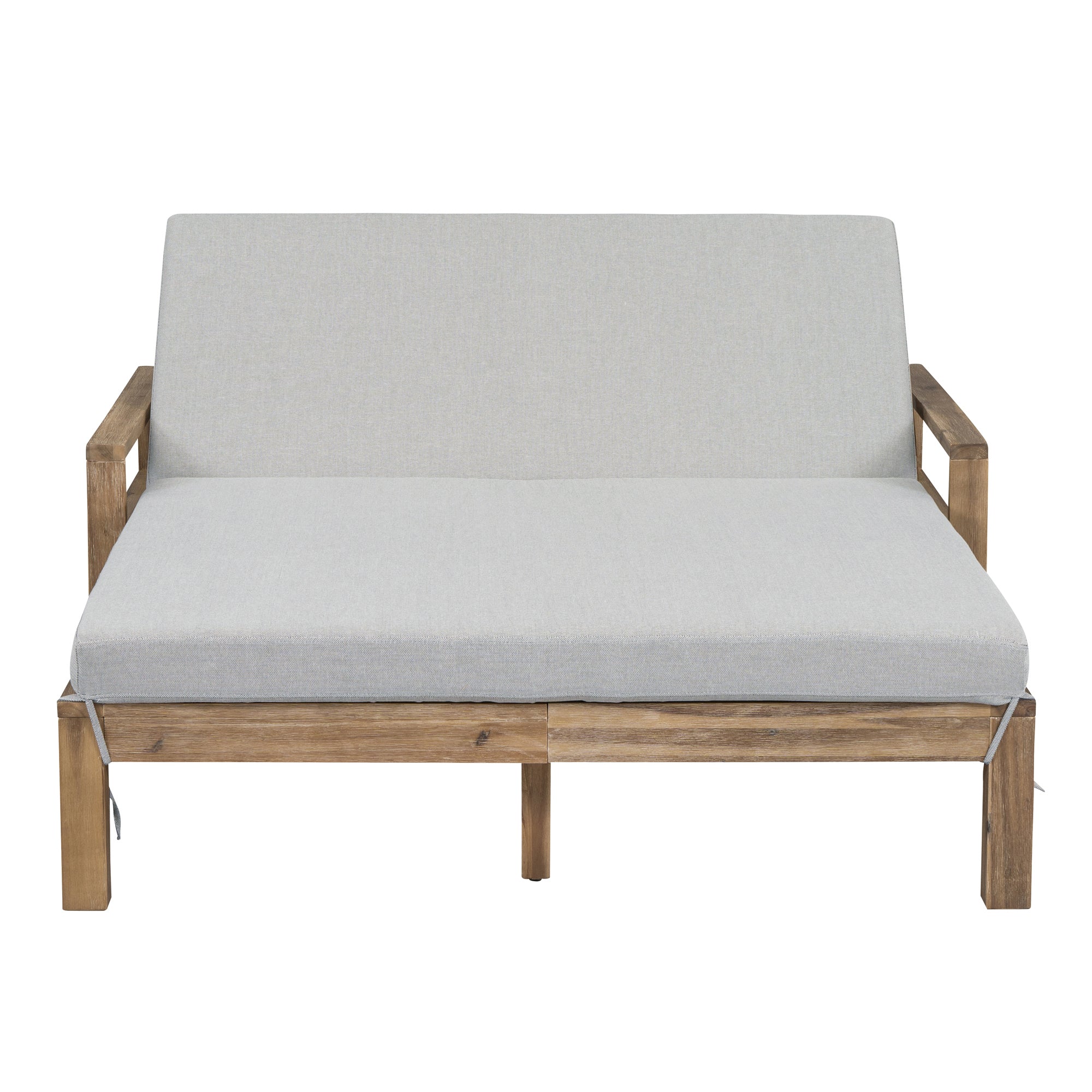 Farmhouse Style Wooden Outdoor Sunbed - 2 Person Daybed for Poolside, Garden & Backyard - Weather-Resistant Grey Wood Lounge Chair - Perfect for Relaxing, Sunbathing & Outdoor Lounging