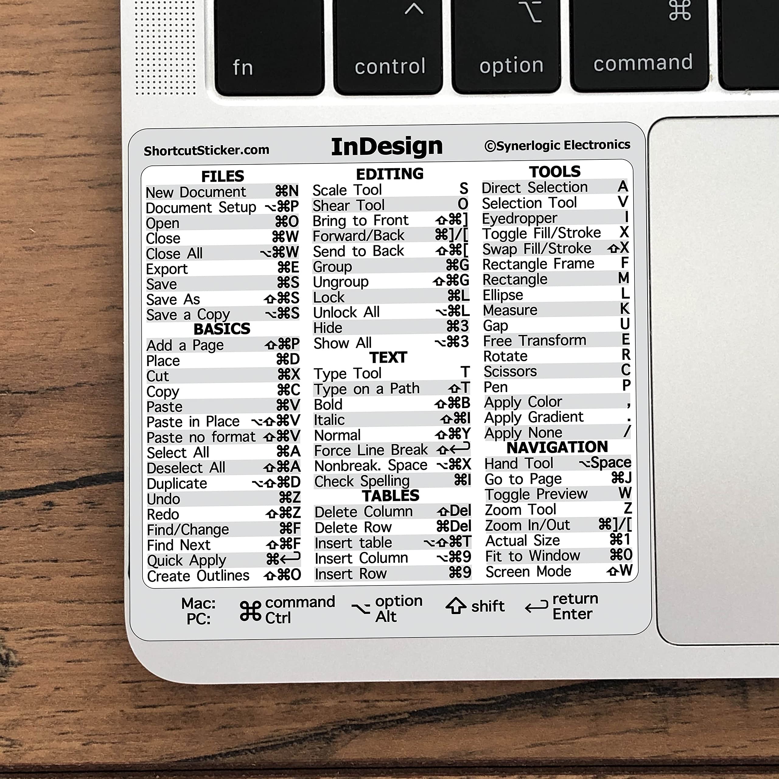 Synerlogic Adobe InDesign 快捷键贴纸 - 无残留层压乙烯基，适用于MacBook和Windows PC - 设计师和排版师必备效率工具