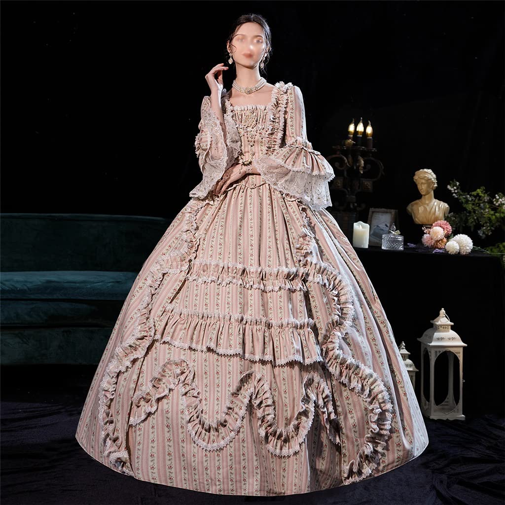 GELTDN Pink Rococo Marie Antoinette Dress - Renaissance Fantasy Princess Costume for Masquerade Ball, Theater Performance & Cosplay | Elegant Vintage Gown (Color A, Size M) - Perfect for Halloween, Historical Reenactments & Themed Parties
