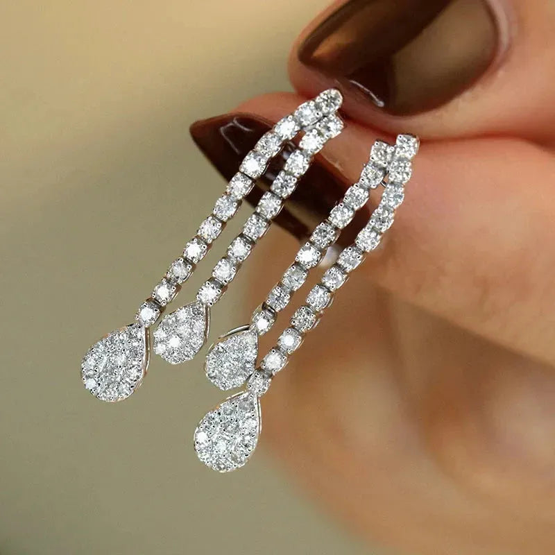18K White Gold Diamond Drop Earrings for Women - 0.70 Carat Natural Diamond Fashion Jewelry | Elegant Party, Wedding & Evening Wear Accessories