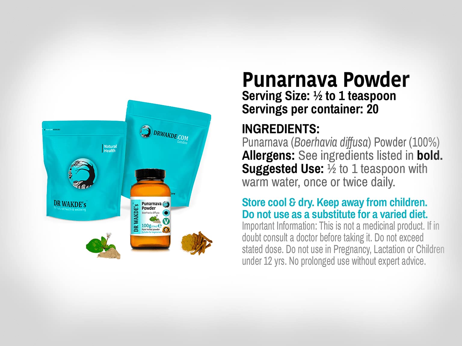 DR WAKDE'S Punarnava Powder (Boerhavia diffusa) - 1Kg (2.2lb) | 100% Pure, Raw & Dried Ayurvedic Herb | Natural Aroma, Freshness & Fine Texture | Vegan, Premium Grade | No Additives or Fillers | Supports Digestion & Detox | Perfect for Herbal Teas, Smoothies & Wellness Routines