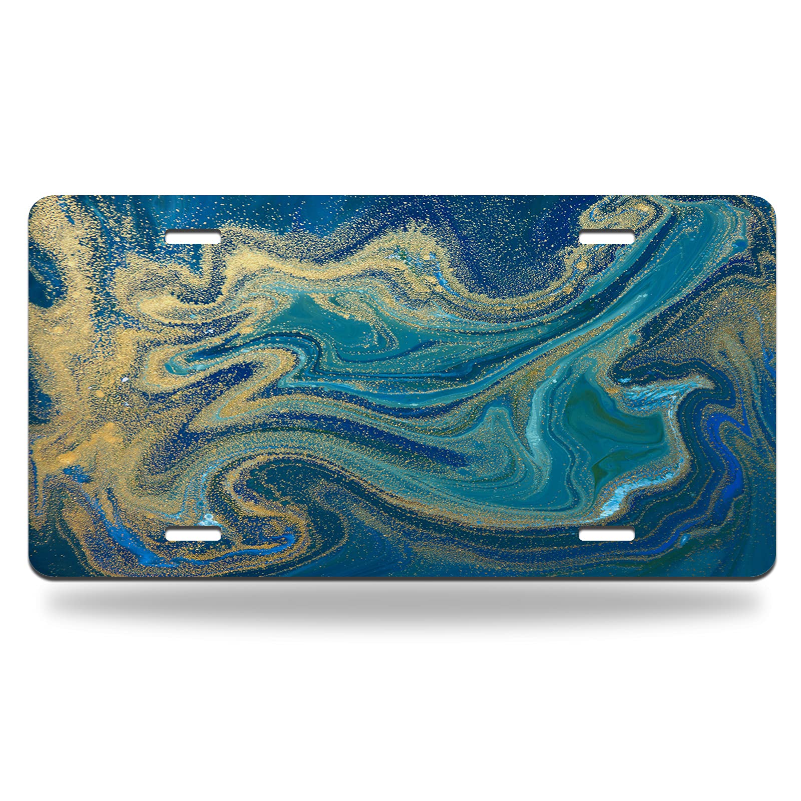 Wondertify Liquid Marble License Plate Ink - Golden Glitter Marbling Swirl Car Tag (12