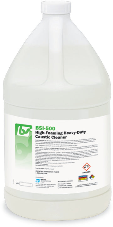 BSI 500 High Foaming Heavy Duty Caustic Cleaner - 1 Gallon Industrial Strength Degreaser for Commercial Kitchens, Auto Shops & Food Processing Plants