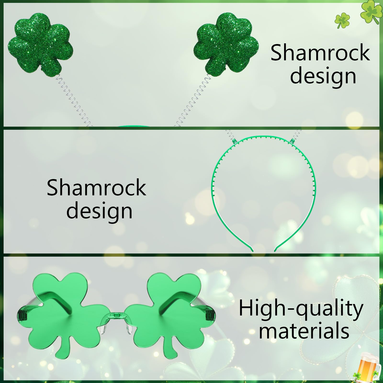 St. Patrick's Day Women's Headband and Glasses Set - Shamrock Costume Accessories for Women & Girls | Perfect for Irish Themed Parties, Parades, and Festive Celebrations