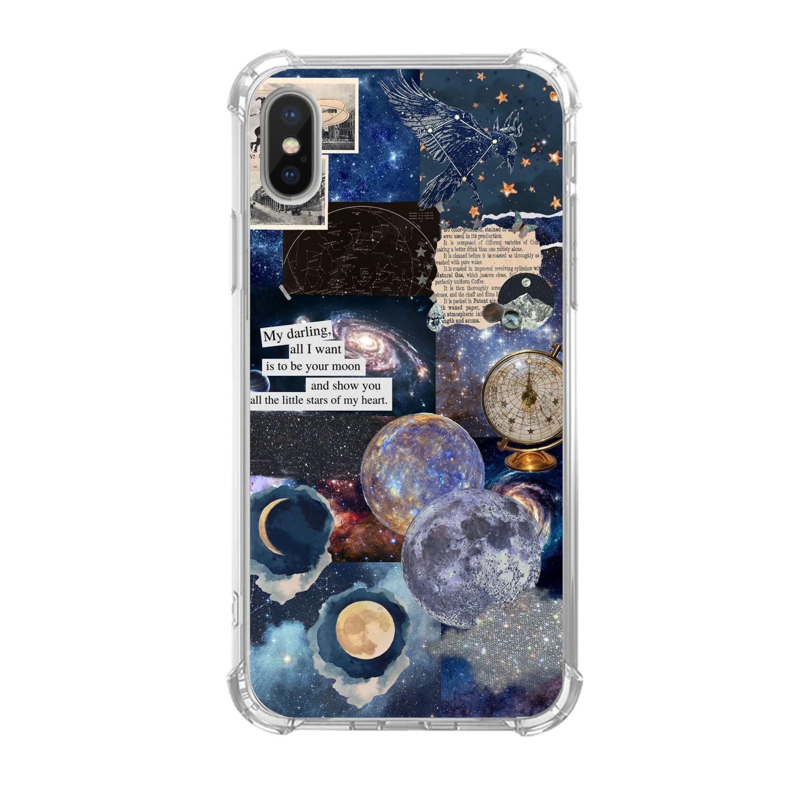 Vintage Celestial Sun Moon Star Pattern iPhone X/Xs Phone Case - Trendy Aesthetic Space Planet TPU Cover for Women, Men & Teens | Perfect for Daily Use, Travel & Gift Giving