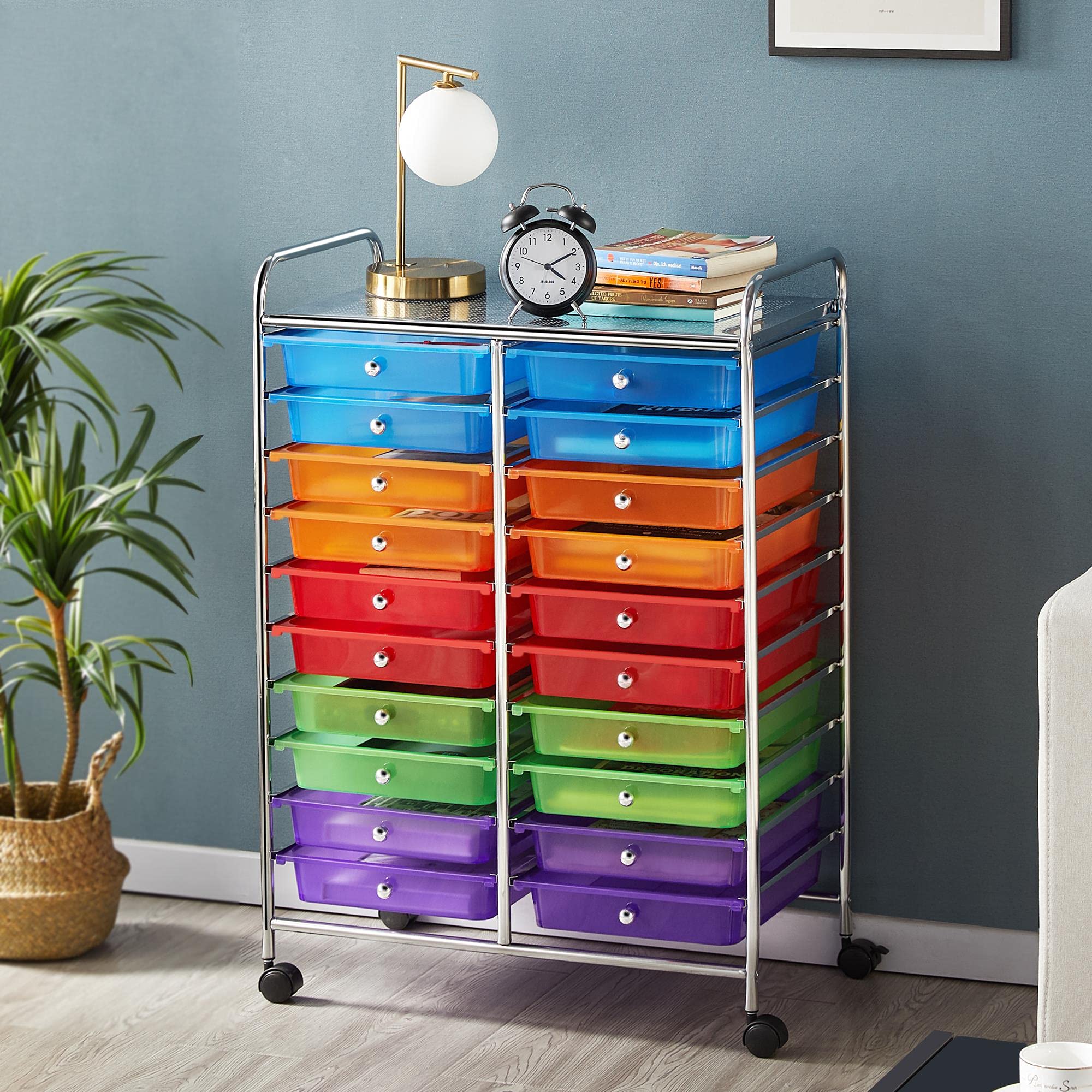Yaheetech 20-Drawer Rolling Storage Cart with Wheels - Multipurpose Mobile Organizer for Craft Supplies, Tools, Office & Home Organization - Perfect for Scrapbooking, Art Studio, Garage & Classroom Use