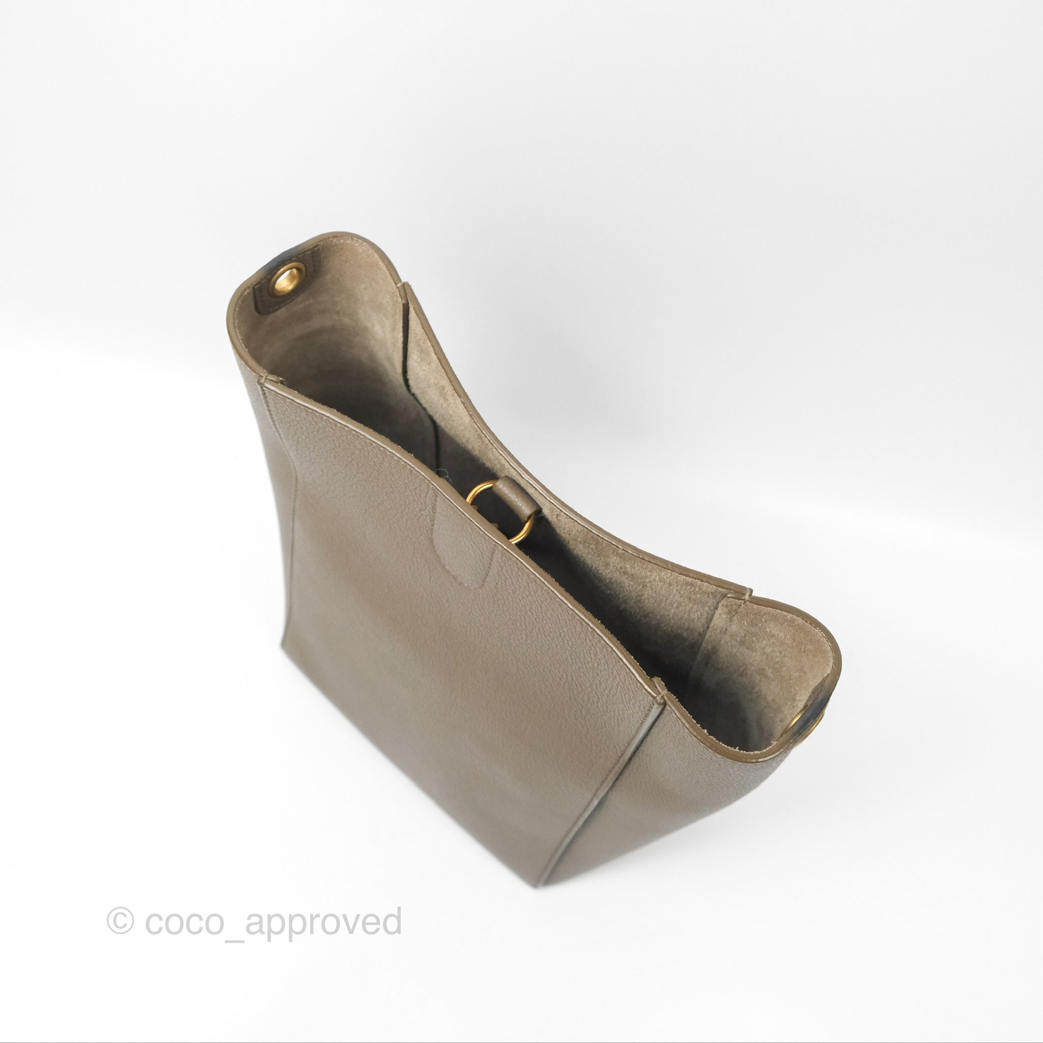 Celine Small Sangle Bucket Bag in Taupe Grained Calfskin with Gold Hardware - Perfect for Work, Travel & Everyday Luxury