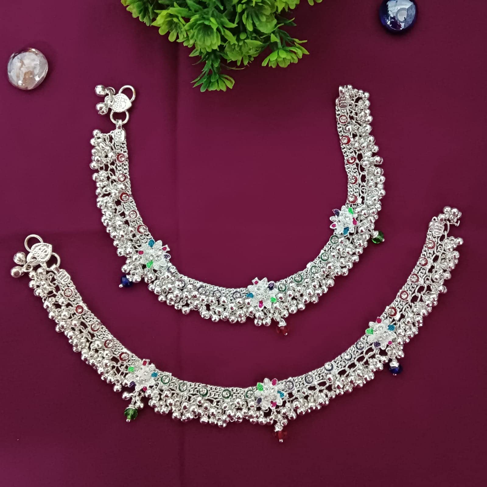 Elegant Oxidized Silver Anklet Set - Indian Bridal Payal Jhanjara Anklets with Metal Charms for Women | Perfect for Weddings, Festivals & Boho Fashion Jewelry