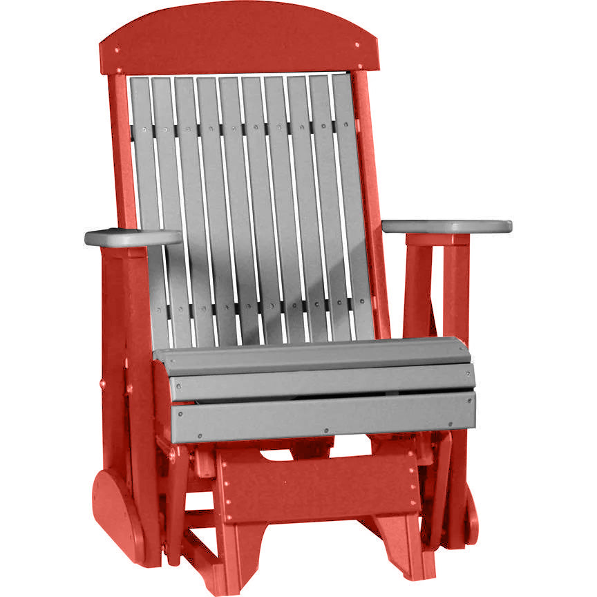 LuxCraft Gray 2 Foot Classic Highback Recycled Plastic Glider Chair - Outdoor Patio Furniture for Relaxing in Garden, Deck or Backyard