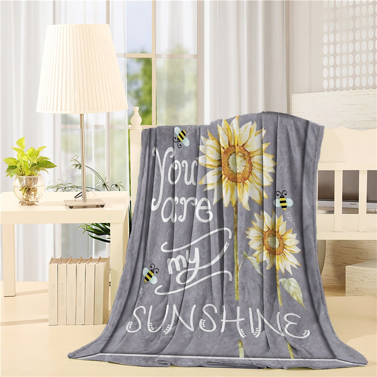 Sunflower Flannel Fleece Throw Blanket 40x50 Inches - Lightweight Cozy Plush Blanket for Bedroom, Living Room, Sofa & Couch - Perfect for Snuggling, Gifts, and Home Decor - You Are My Sunshine