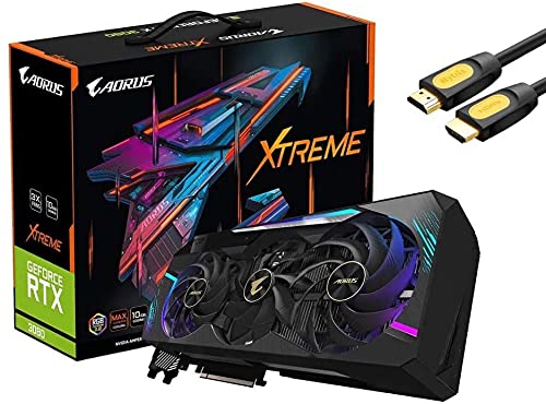 AORUS RTX 3080 Xtreme 10GB GDDR6X Graphics Card - 320-Bit PCIe 4.0, MAX-Covered Cooling, HDMI 2.1 & DisplayPort 1.4a - Includes Mytrix HDMI Cable for 4K Gaming & VR Experience