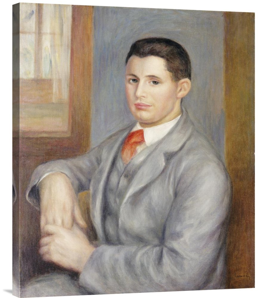 Pierre Auguste Renoir Young Man with A Red Tie Canvas Wall Art Print - Gallery Wrap Giclee Reproduction - Perfect for Living Room, Bedroom & Office Decor