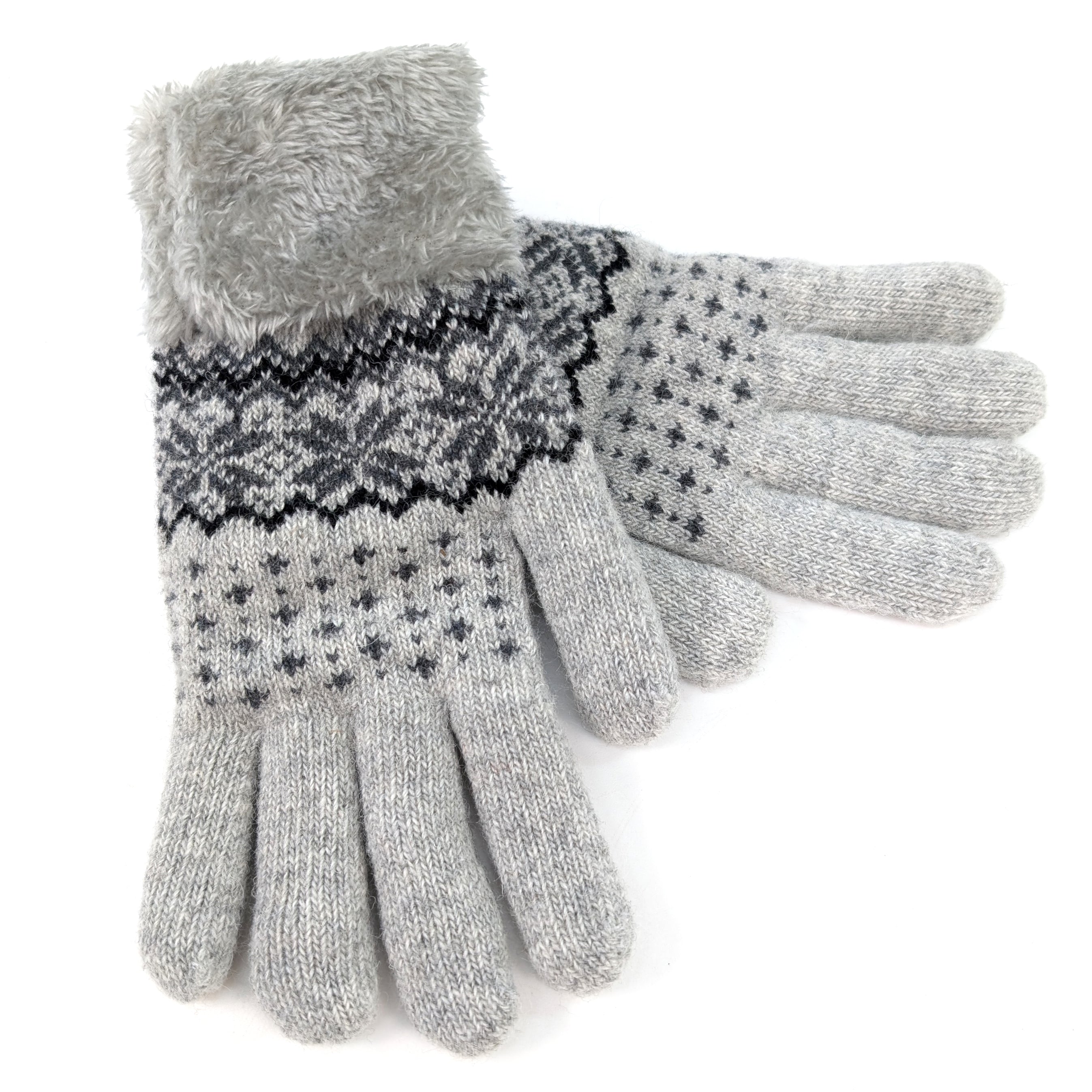 Premium Nordic Knit Gloves for Women & Men - Soft & Warm Winter Gloves in Grey - Perfect for Skiing, Snowboarding & Outdoor Activities