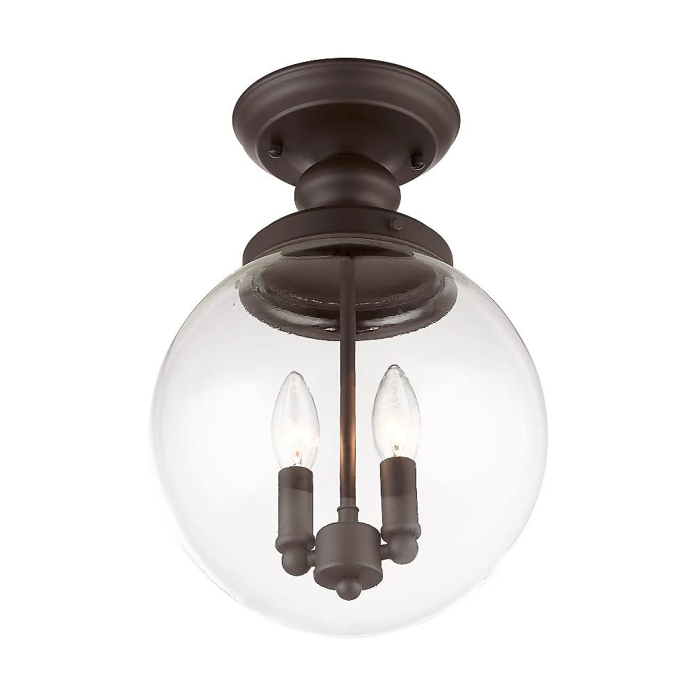 Livex Lighting 50903-07 Bronze Flush Mount Ceiling Light with Clear Glass Shade - Perfect for Bedroom, Hallway & Entryway Lighting