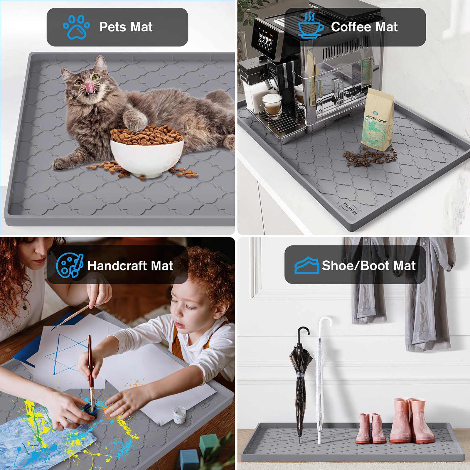 Waterproof Silicone Under Sink Mat 22x19 Inch - Non Slip Cabinet Shelf Protector for Kitchen & Bathroom, Flexible Drip Tray for Sink Organizers & Storage - Perfect for Spill Protection Under Faucets (Dark Grey)