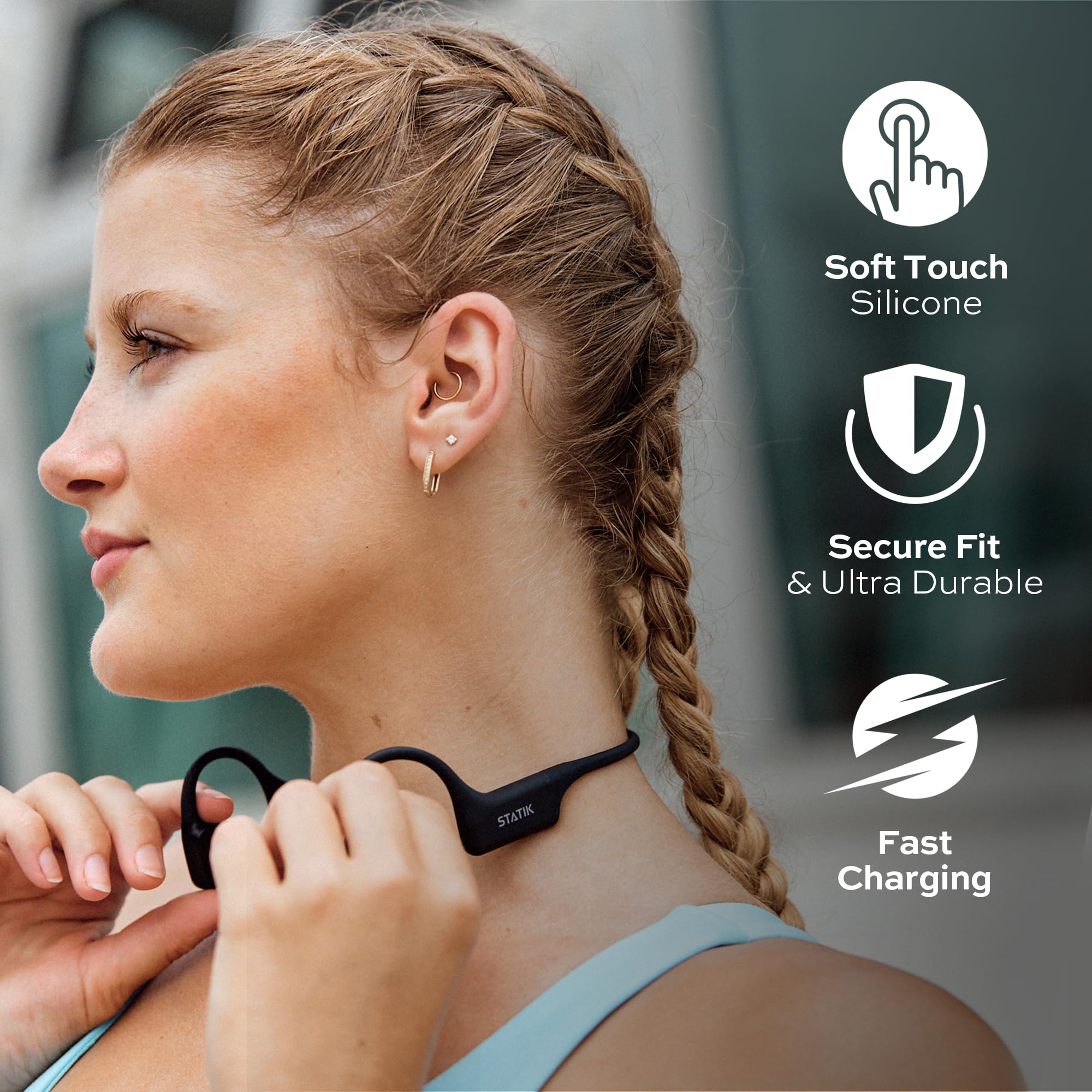 Statik Active Bone Conduction Wireless Headphones - Open Ear Bluetooth 5.3 Headset for Running, Workouts & Cycling - IPX5 Waterproof & Sweatproof Sport Earbuds - Perfect for Gym, Jogging & Outdoor Activities