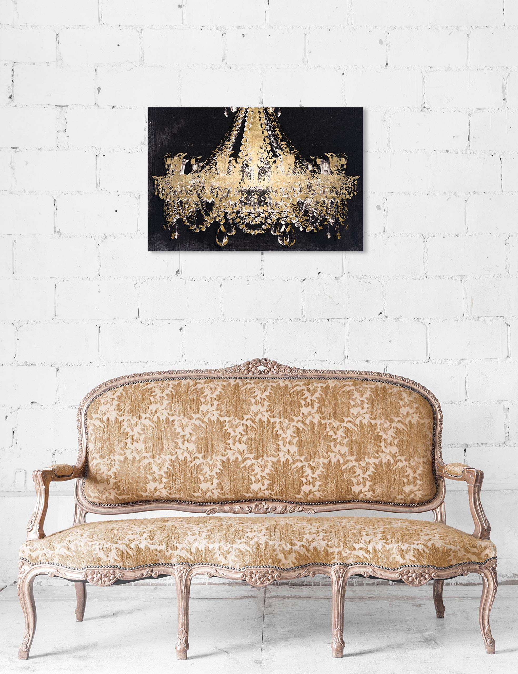 Oliver Gal Artist Co. 'Chandelier Gold' Fashion Glam Wall Art Canvas Print - 15x10 Inch Black Frame Home Decor for Living Room, Bedroom & Office