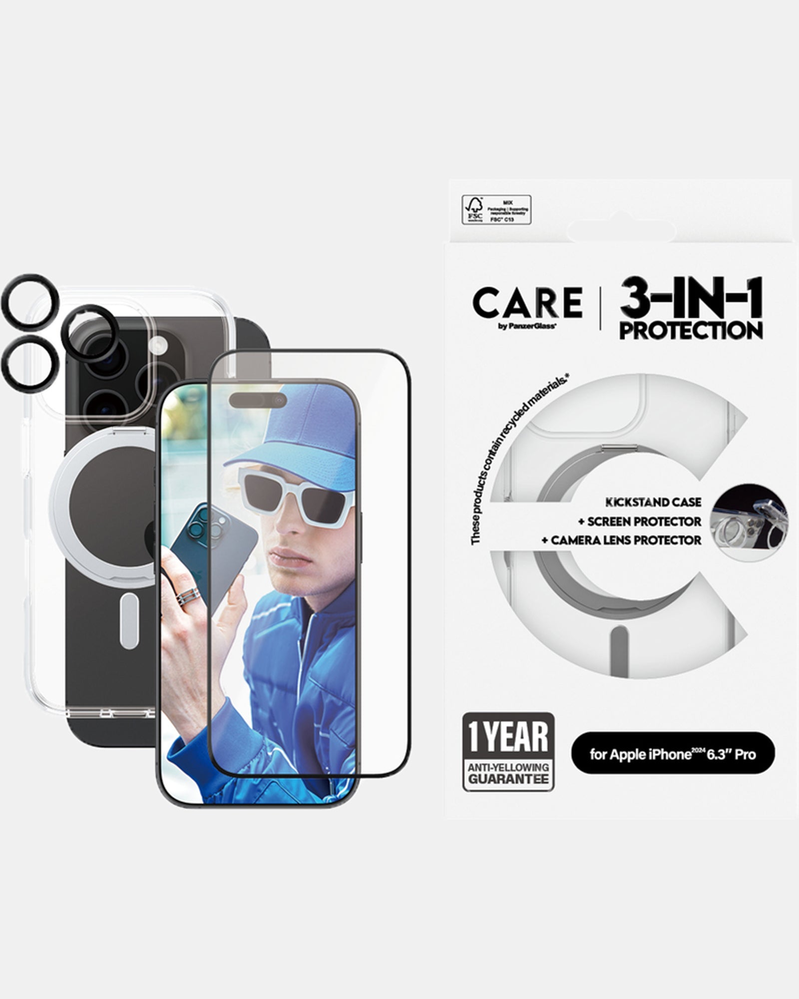 PanzerGlass CARE 3-in-1 Ceramic Screen Protector for iPhone 16 Pro - Anti-Scratch, Anti-Fingerprint, HD Clear - Perfect for Work, Travel & Everyday Protection