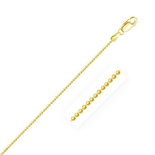14K Yellow Gold Diamond Cut Bead Chain Necklace - 1.2mm Thin, 20 Inch Length - Elegant Layering Jewelry for Women, Perfect for Daily Wear & Gift Giving