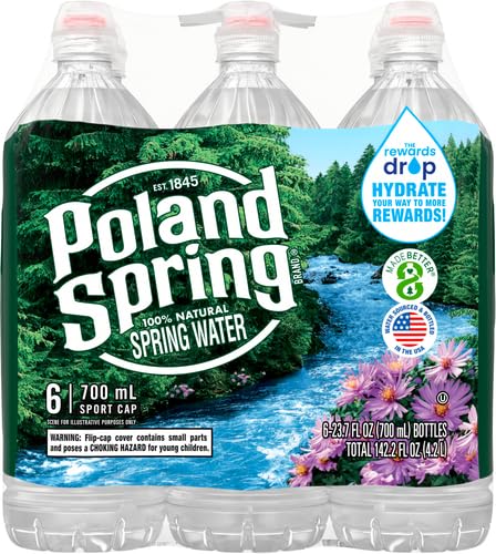 Poland Spring 100% Natural Spring Water - 23.7oz Sport Cap Bottles (6-Pack) | Hydration for Sports, Gym & Outdoor Activities