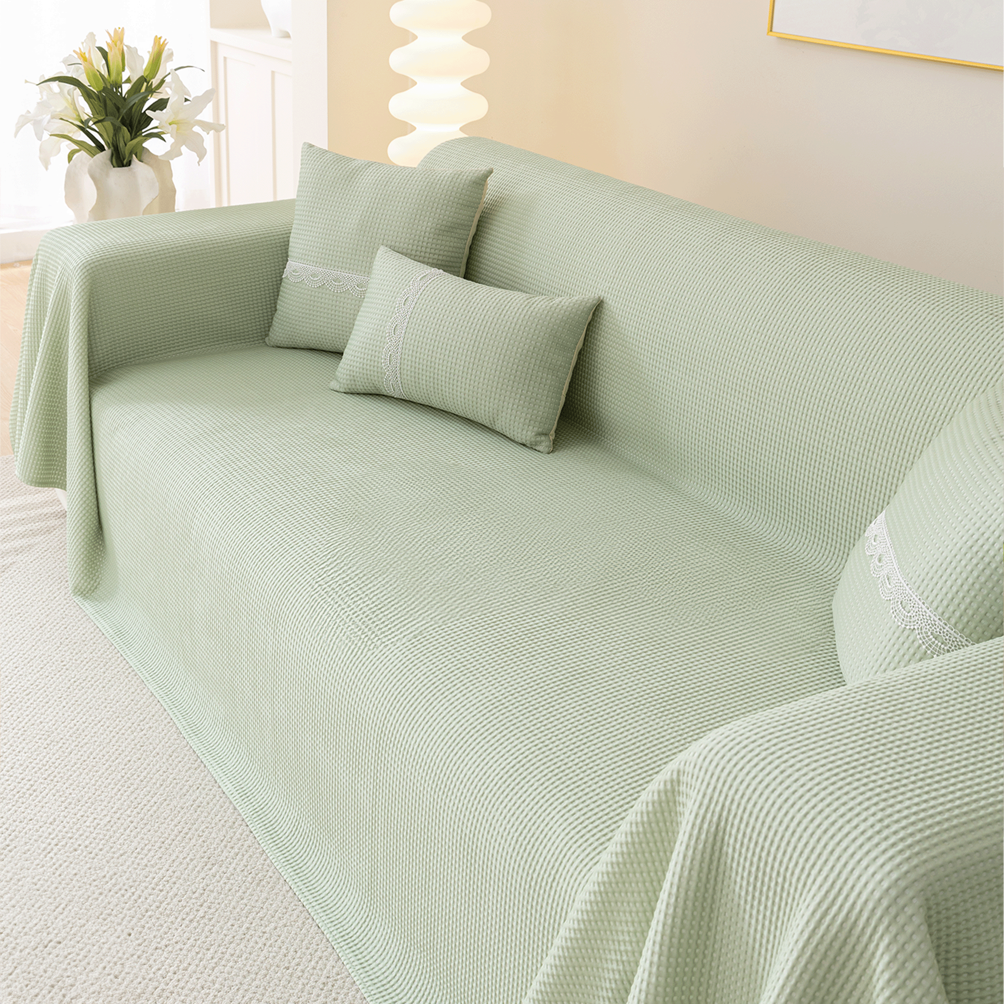 Premium Waffle Weave Sofa Cover - Soft, Stretchable & Washable Couch Protector for Pets, Kids & Everyday Use - Perfect for Living Room, Family Room & Home Decor