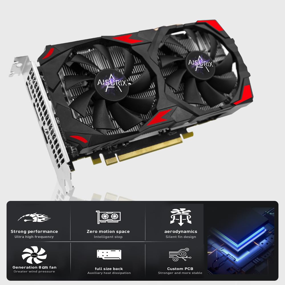 AISURIX RX 580 8GB GDDR5 256-Bit Gaming Graphics Card with Freeze Fan Stop - 2048SP, 2XDP & HDMI, PCI Express 3.0 for PC Gaming, Video Editing & Cryptocurrency Mining on Desktop Computers