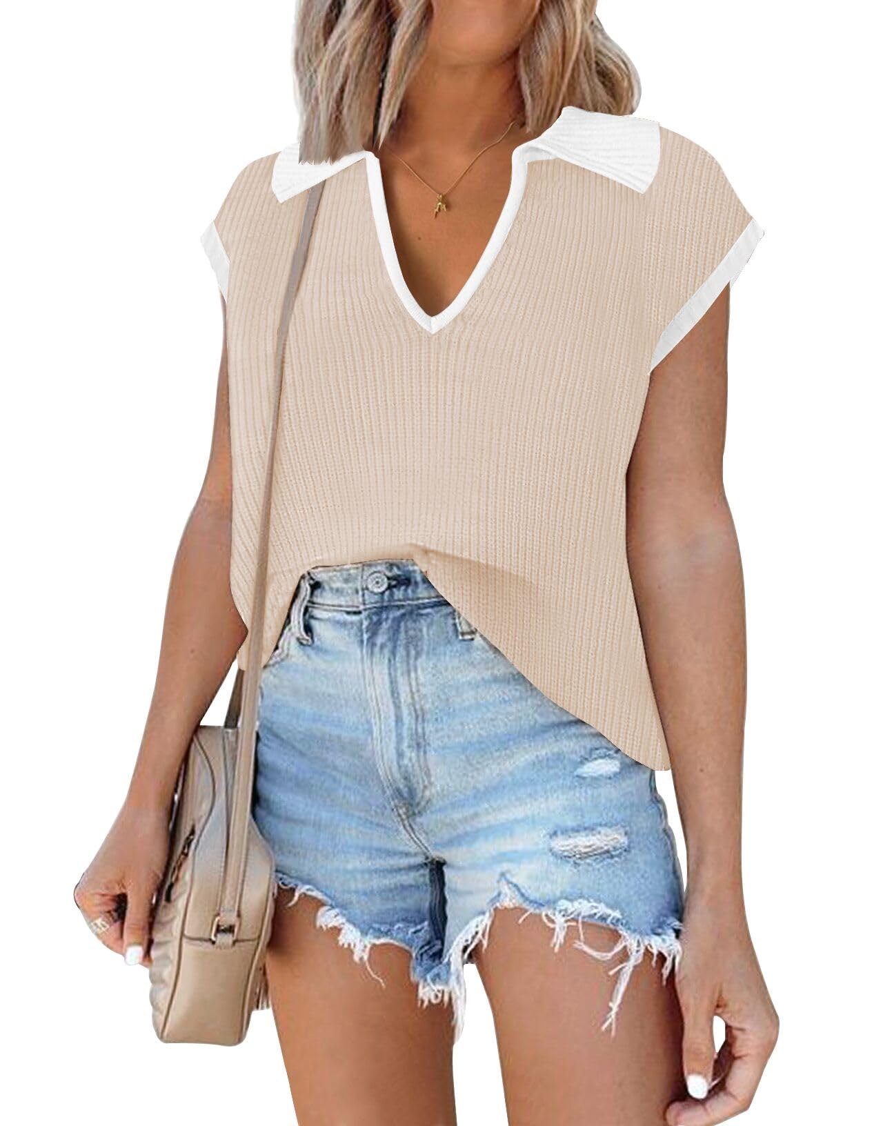 Disamer Women's Striped Short Sleeve Sweater - 2025 Spring Summer Fashion Casual Knit Top | Perfect for Office Wear, Weekend Outings & Vacation Outfits