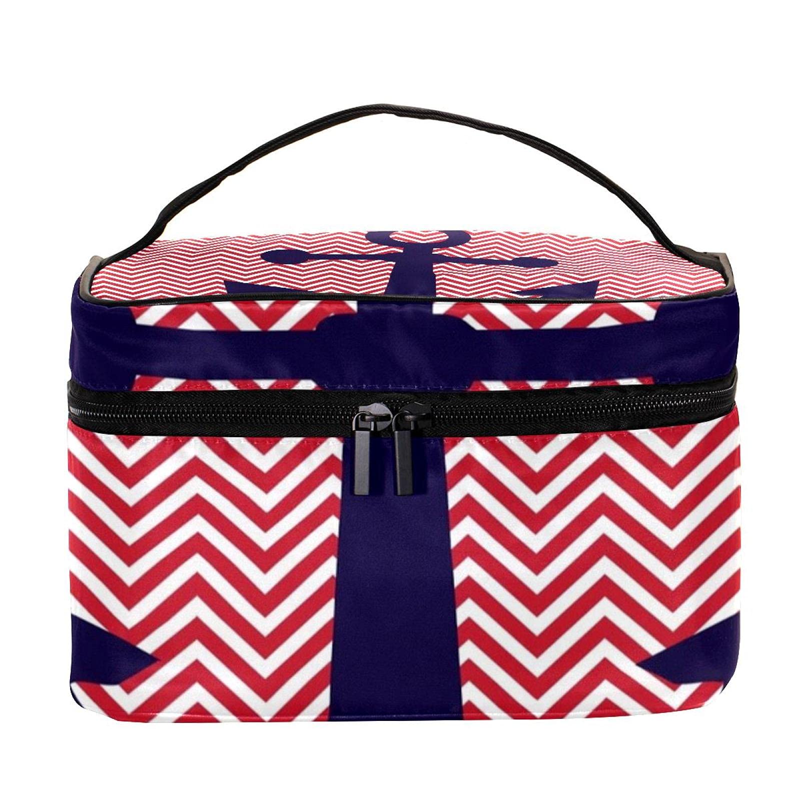 Stylish Red Zigzag Chevron Travel Makeup Bag - Large Cosmetic Organizer with Zipper for Women & Girls | Perfect for Travel, Gym & Daily Essentials Storage