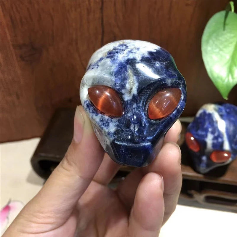 Blue Sodalite Alien Skull Statue - Natural Healing Crystal Carving, Spiritual Decor & Gemstone Collection - Perfect for Meditation Spaces, Altars & Unique Home Decor