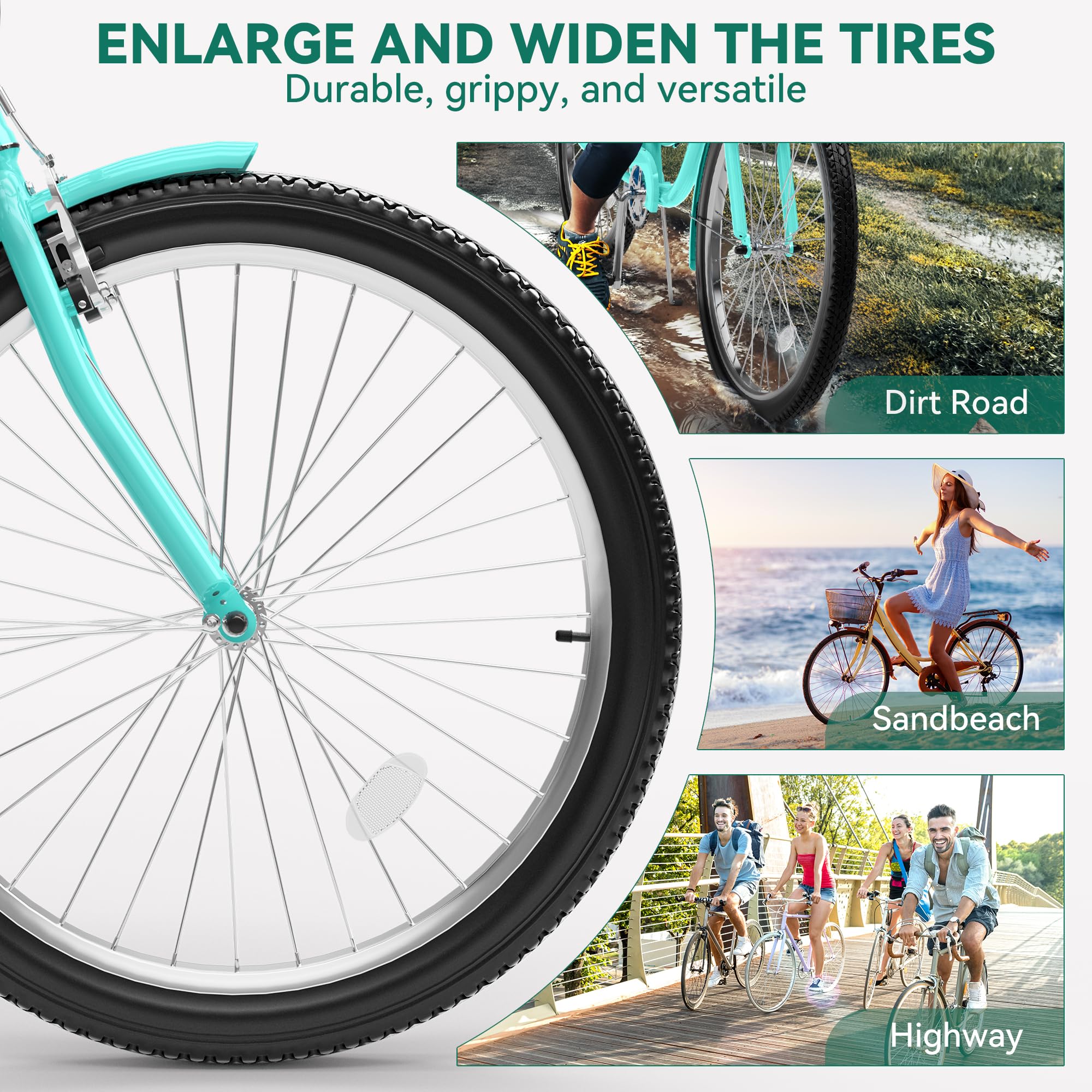 YITAHOME 24 & 26 Inch Beach Cruiser Bike for Adults - 7 Speed & Single Speed Commuting Bicycle with Steel Frame - Step-Through Design for Men & Women - Includes Full Front & Rear Fenders - Perfect for Beach Rides, City Commuting & Leisure Cycling