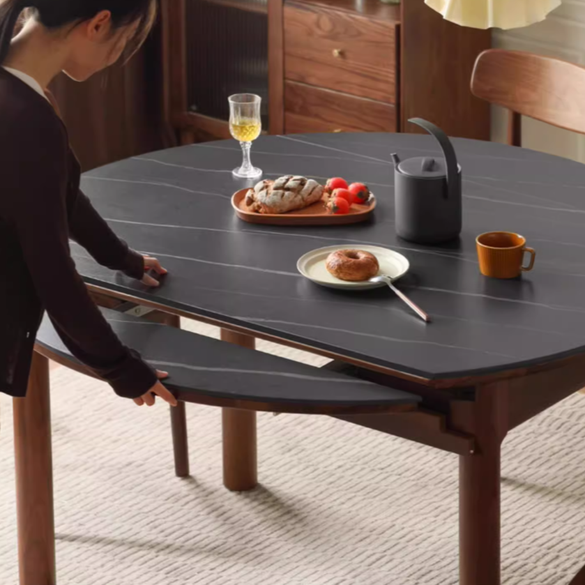 Premium Black Walnut Solid Wood Folding Round Dining Table - Handcrafted Natural Wood Table for Kitchen, Dining Room, Small Space & Outdoor Entertaining