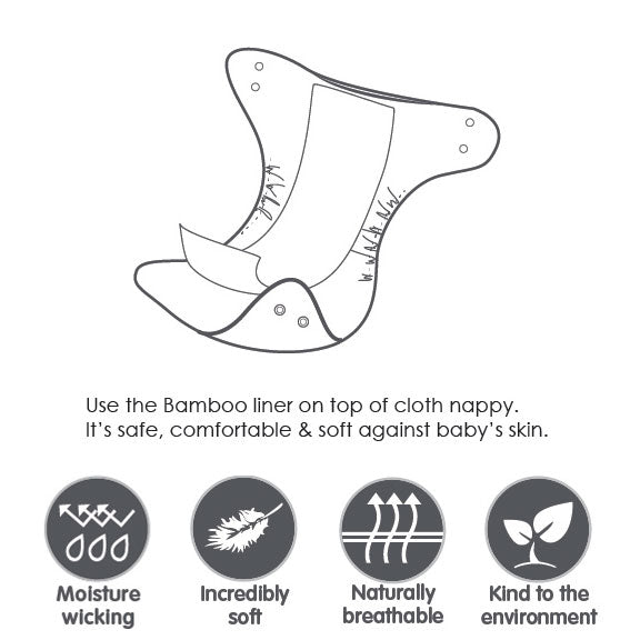 Premium Bamboo Nappy Liners - 100 Sheets, Soft & Eco-Friendly Diaper Liners for Sensitive Skin | Ideal for Babies, Travel & Overnight Use
