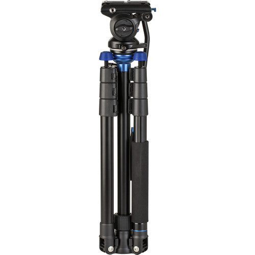 Benro Reverse Folding Aluminum Travel Tripod with S4Pro Fluid Video Head - Lightweight Compact Tripod for Travel Photography, Vlogging & Outdoor Shooting