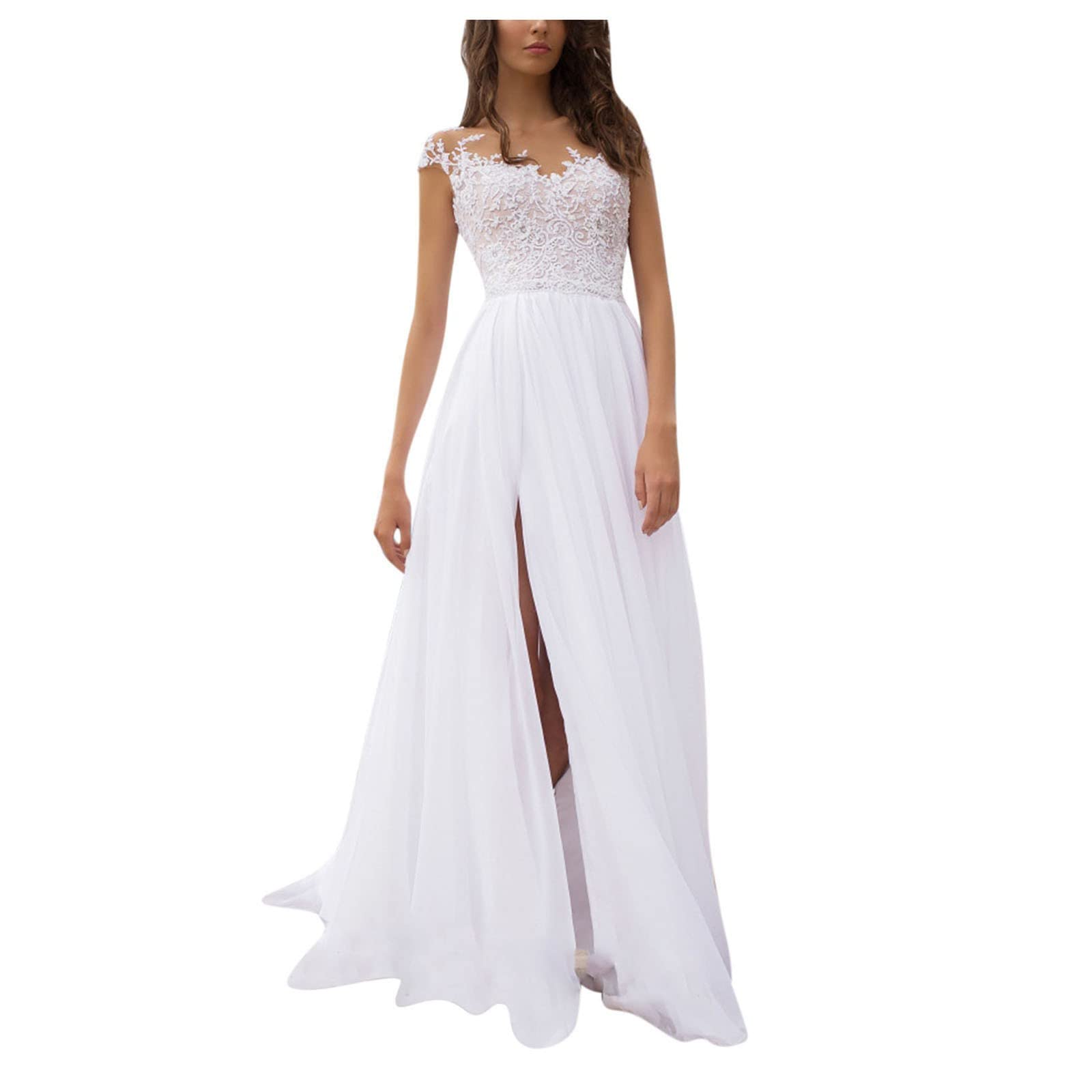 Elegant Hemlock Women's Lace V-Neck Wedding Dress with Split - Perfect for Evening Parties, Bridal Showers & Formal Occasions