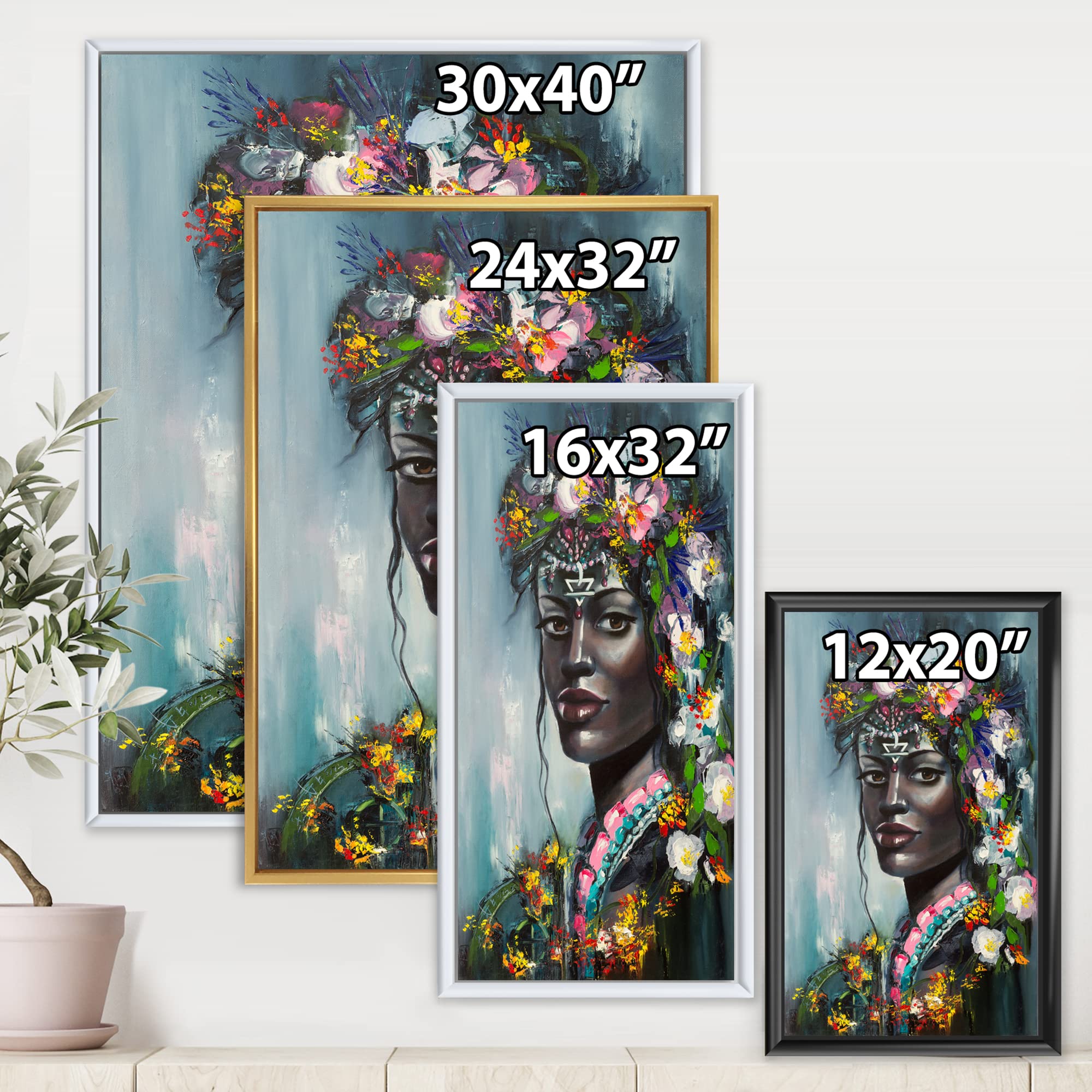 Traditional African American Woman Portrait - Modern Framed Canvas Wall Art Print for Living Room, Bedroom & Office Decor