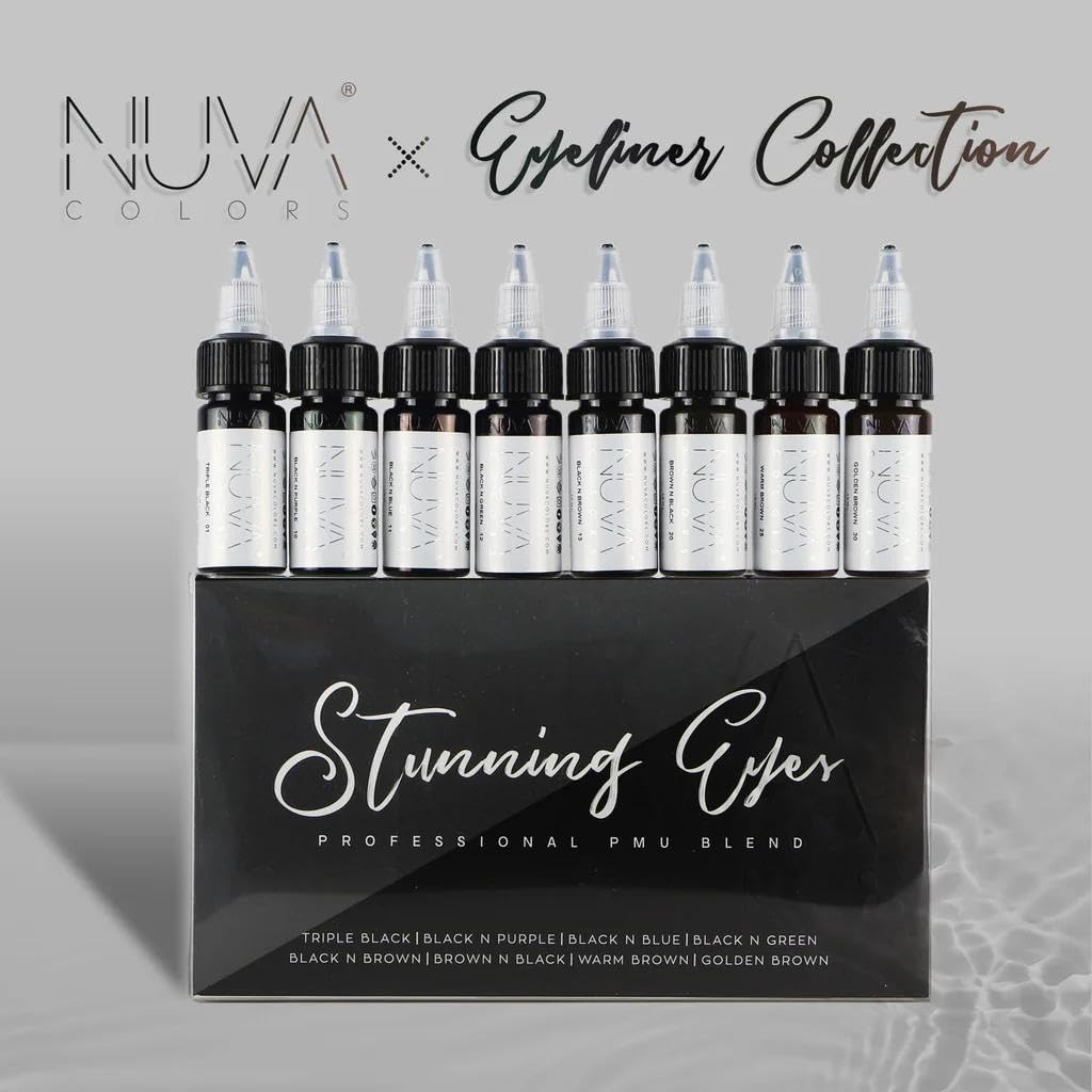 Permanent Eyeliner Pigment for Microblading & Eyeliner Tattoo - Customizable Cool Undertone, Vegan & Long-Lasting (8-Pack) - Perfect for Lash Enhancement, Winged Liner & Smokey Eye Looks | Made in USA