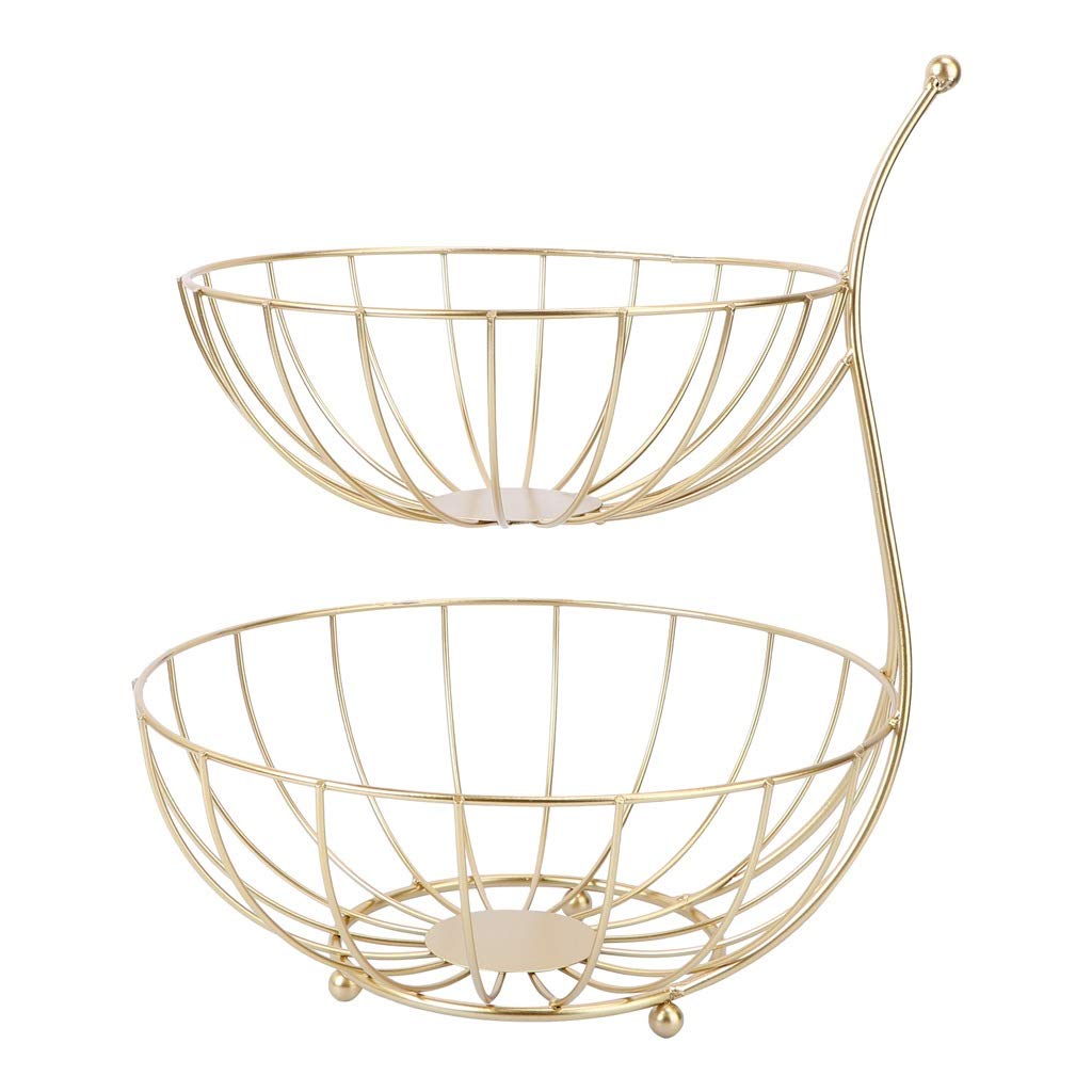 WSZJJ 1-Piece Metal Fruit Plate - Double Layer Iron Art Basket for Fruit Storage, Serving & Display - Rustic Home Decor, Restaurant Serving Tray, Kitchen Countertop Organizer (Perfect for Dining Rooms, Cafes & Fruit Arrangements)