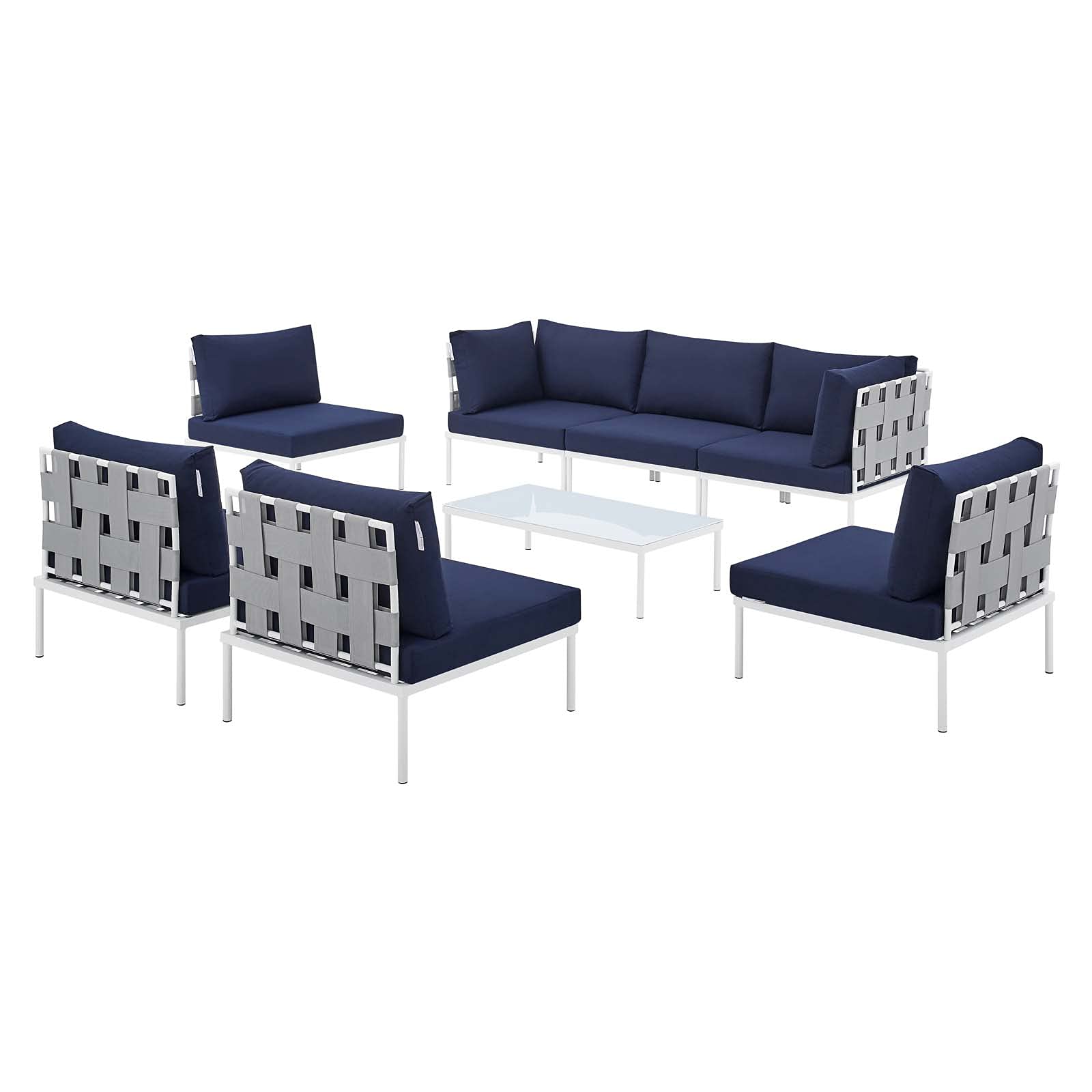 Modern Outdoor Lounge Sectional Sofa Set with Aluminum Frame - Grey & Navy Patio Furniture for Backyard, Garden, Poolside Relaxation