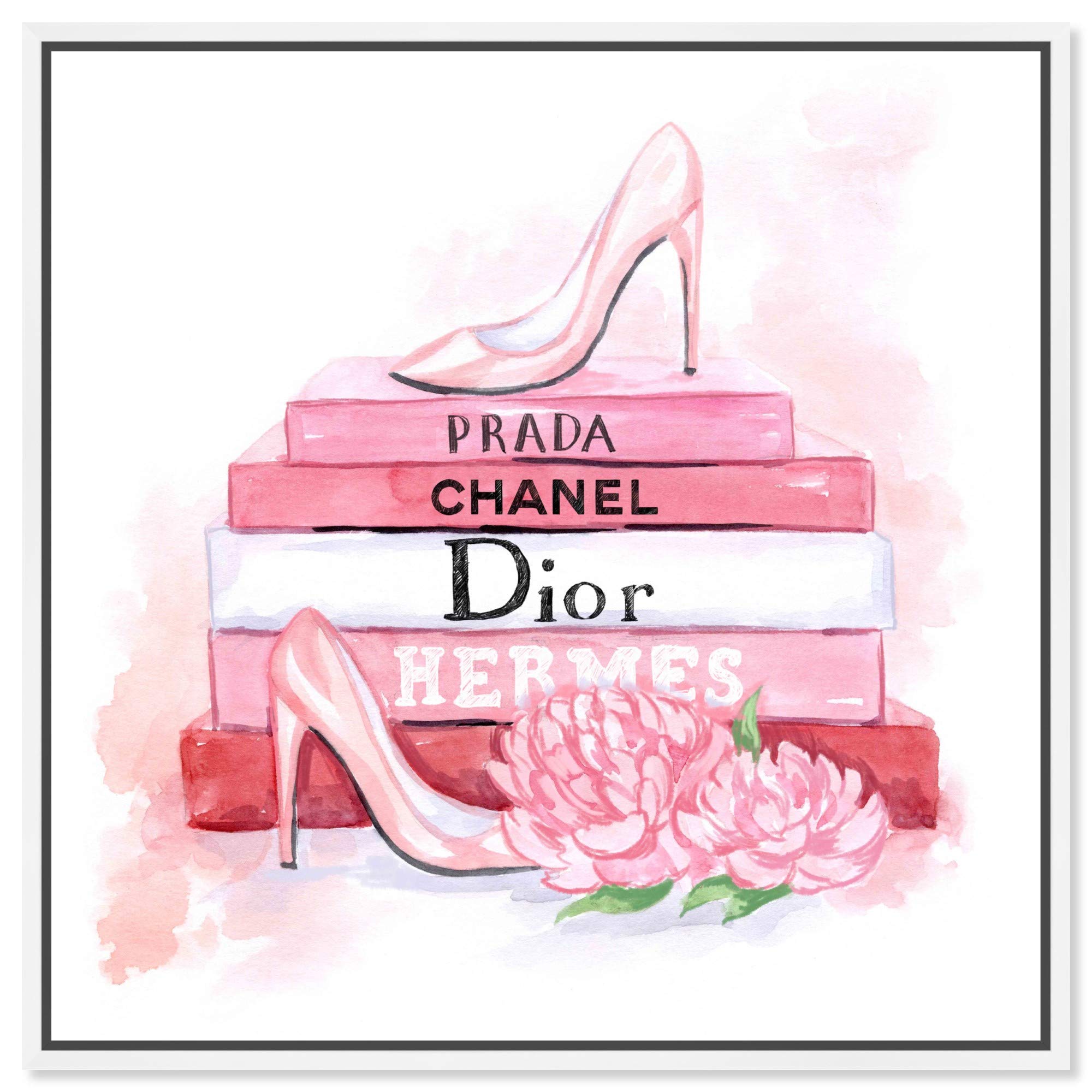 Fashion Pink Books Framed Wall Art Canvas Print by Oliver Gal Artist Co. - Glamorous Home & Office Decor for Living Room, Bedroom, or Study