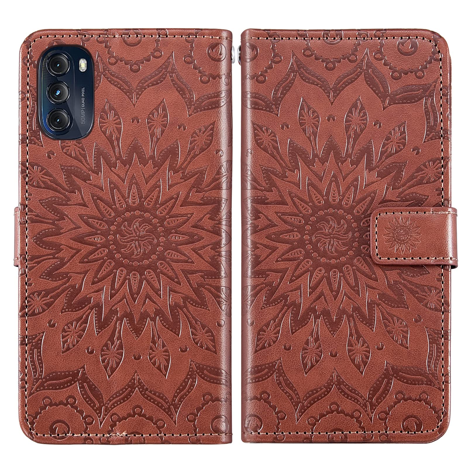 Premium Leather Wallet Phone Case for Motorola Moto G 5G 2022 (XT2213-3/XT2213-2) - Slim Flip Cover with Card Holder & Tempered Glass Screen Protector - Perfect for Work, Travel & Daily Use (Brown, Unisex)