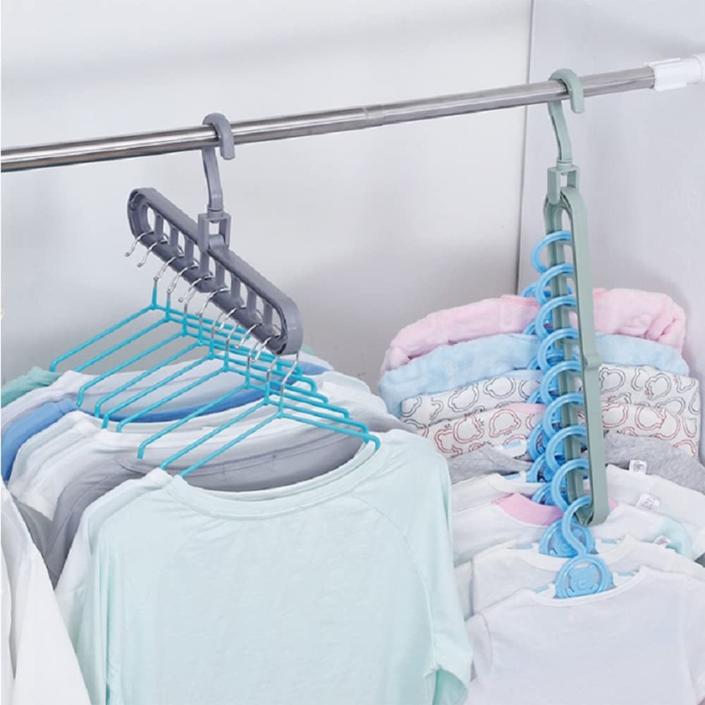 TopHomer 5-Pack Space Saving Clothes Hanger Organizer - Multi-Functional Rotating Anti-Skid Coat Hangers for Closet & Wardrobe Storage (Green) - Perfect for Small Spaces, Dorm Rooms & Travel Organization