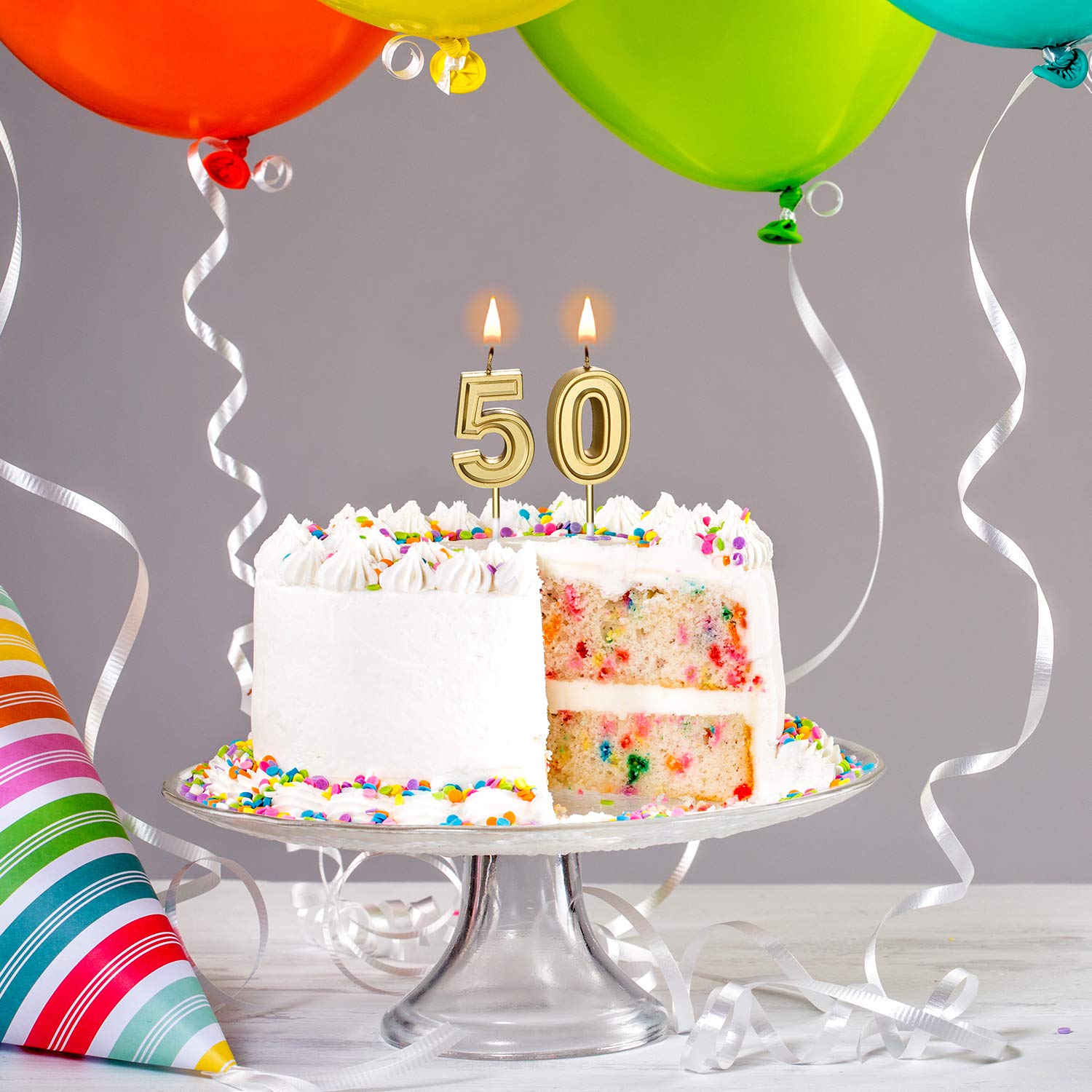 50th Birthday Cake Candles - Gold Number Candles for Birthday, Wedding & Anniversary Decorations - Perfect for Celebrations, Parties & Special Events