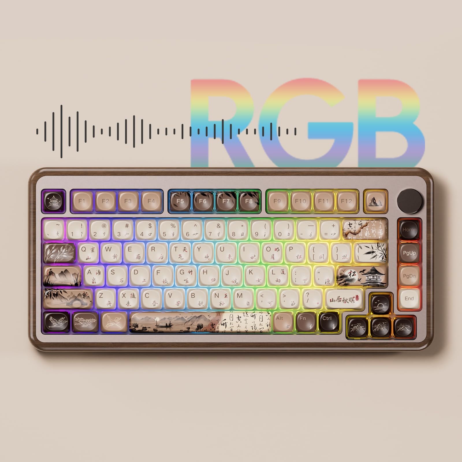 Akko MU02 75% Wireless Mechanical Keyboard - Walnut Wooden Case, RGB Backlit, Hot-Swappable with PBT Dye-Sub Keycaps (2.4G/Bluetooth/Wired) for Mac & Windows - Perfect for Gaming, Office Work & Typing (Mountain Seclusion, Rosewood Switch)